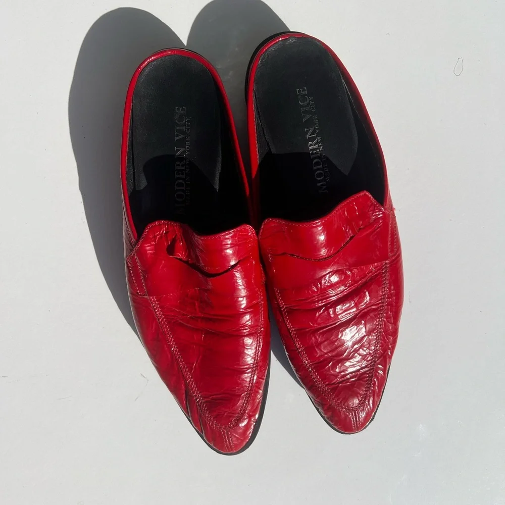 Modern Vice Red Pointed Leather Slip-On Loafers